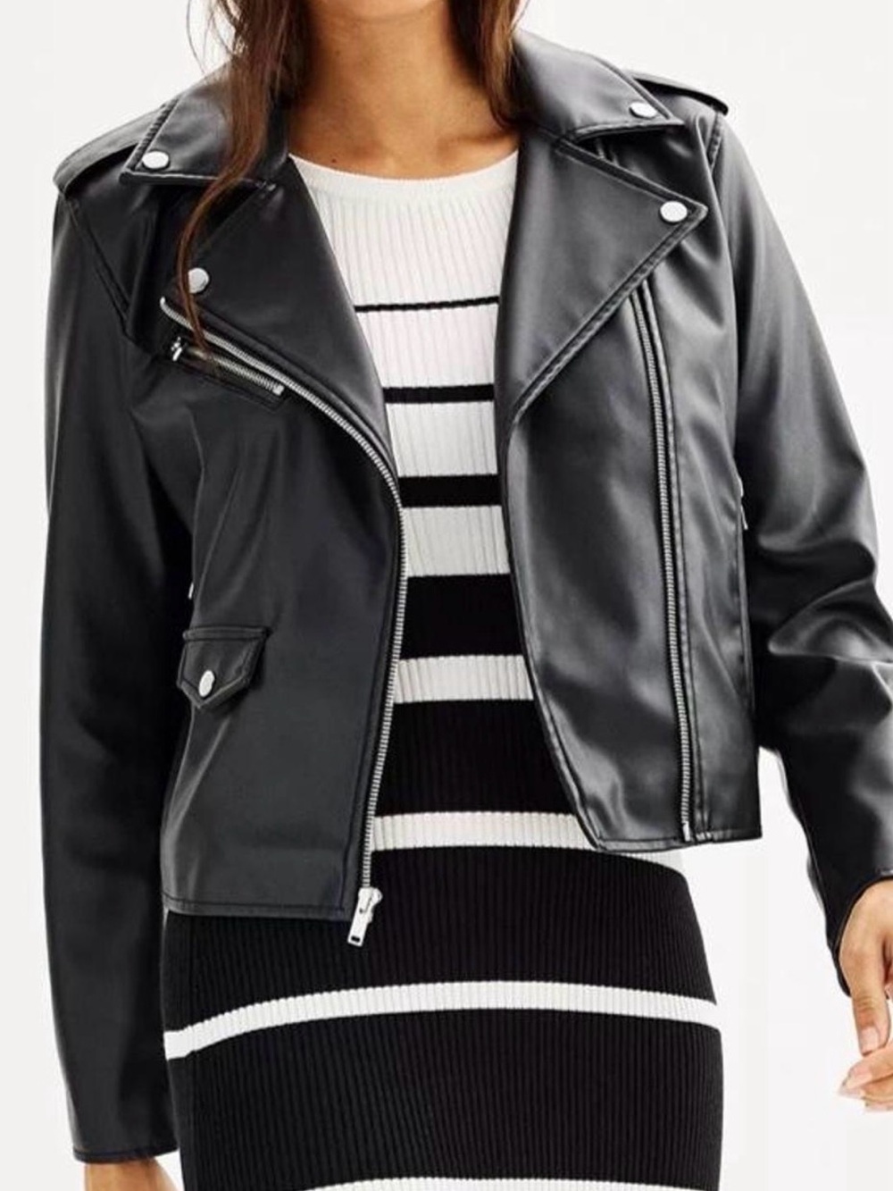 Women’s Black Faux Leather Moto Jacket - Nine West size M